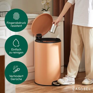Сміттєвий відро для кухні CASABEL кругле, 50 л, нержавіюча сталь, колір Теракота