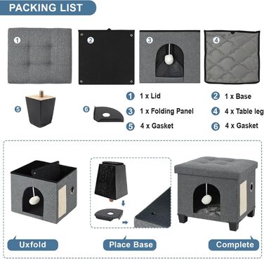 Кіт-будинок Brian & Dany Katzenhöhle з джутового покриття, з когтеточкою та іграшкою, 45 x 37.5 x 38 см, темно-сірий