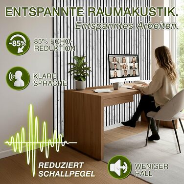 Акустичні настінні панелі TRESKO з дерева 120×60x2,1 см, 2 шт. — 3D ламельна стіна для шумоізоляції, колір Білий/Мармур, з набором для монтажу та 4 вішаками