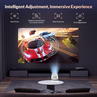 Міні проєктор Smart Beamer 4K 1080P з Android 11, WiFi 6, BT5.0, 180° поворотний, для дому та вулиці, сумісний з Android/iPhone/PC/Mac/Switch, білий (чорний + білий)