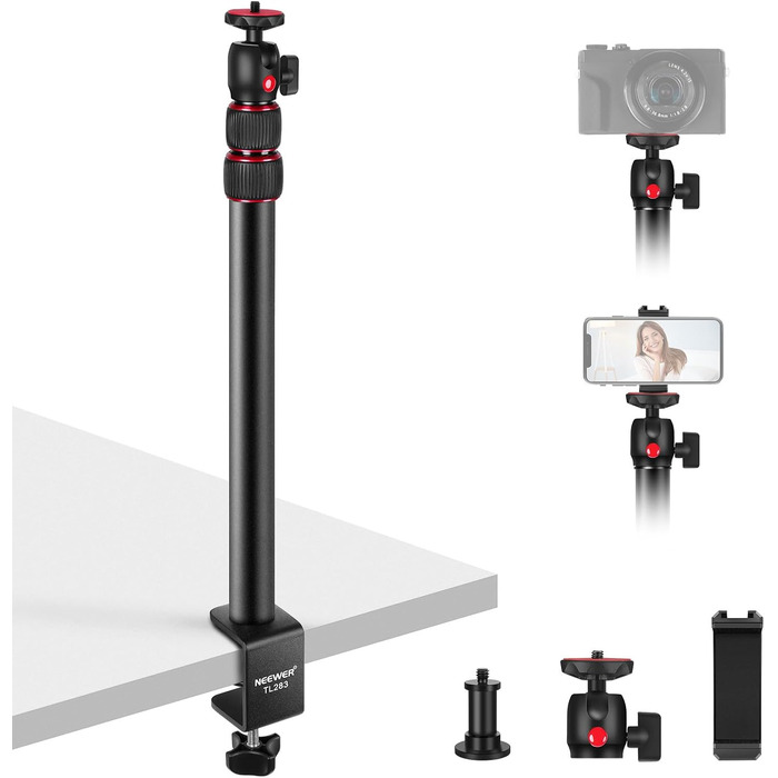 Тримач для камери NEEWER TL283: штатив для столу, мікрофонний важіль, підставка для смартфона та веб-камери, червоний
