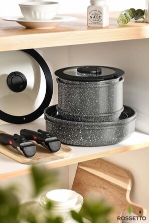 Набір посуду ROSSETTO 16 предметів: каструлі, сковороди з антипригарним покриттям, сталевий посуд для кухні