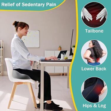 Подушка для сидіння з піною з пам'яті, ергономічна ортопедична подушка для офісного крісла, подушка для сидіння з піною з пам'яті, подушка для куприка з регульованою шириною для офісу/автомобіля, знімає біль в сідниці (темно-сірий)