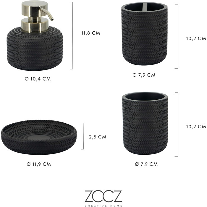 Набір аксесуарів для ванної кімнати ZCCZ, 4 шт. Чорний: мильниця, тримач для зубних щіток, стаканчик, мильниця. Організатор для раковини