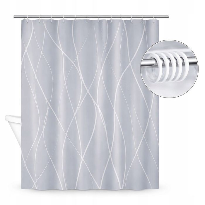 Сучасна текстильна штора для ванни, сіра, 180x200 см, з кільцями