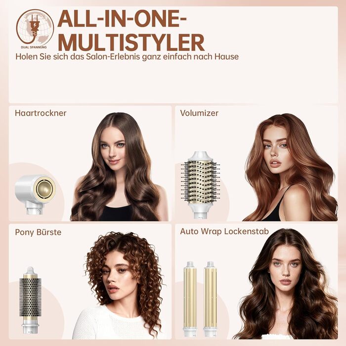 Webeauty Airstyler 7-в-1: фен-щітка, плойка, випрямляч, 110000 об/хв, 25 м/с, 500 млн негативних іонів, білий