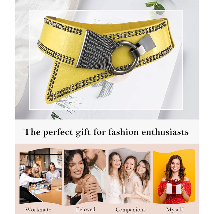 Жіночий пояс вінтажний широкий з еластичною стрічкою та пряжкою-застібкою. Колір: лимонний жовтий, розмір 31'-41'