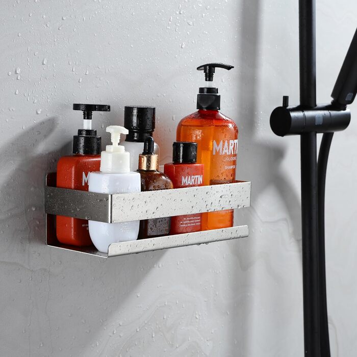 Cooeco Shower Shelf - No Drilling Required, Adhesive Shower Caddy Bathroom Shelf in Stainless Steel, Space-Saving Shower Shelf for Shampoo and Shower Gel and Kitchen Shelf No Drilling Adhesive Basket