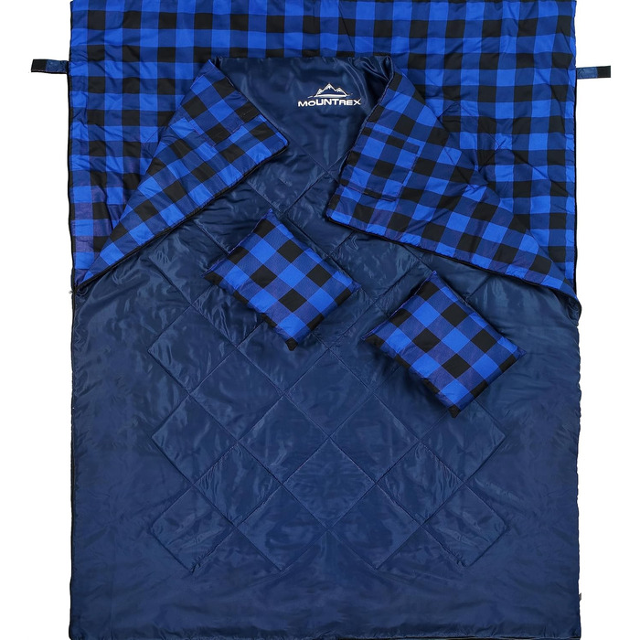 Mountrex Double Sleeping Bag - Summer Sleeping Bag for 2 People (210 x 150cm), Quilt Sleeping Bag - XXL Summer Sleeping Bag with 2 Pillows for Adults - Camping, Outdoor & Indoor (Blue)