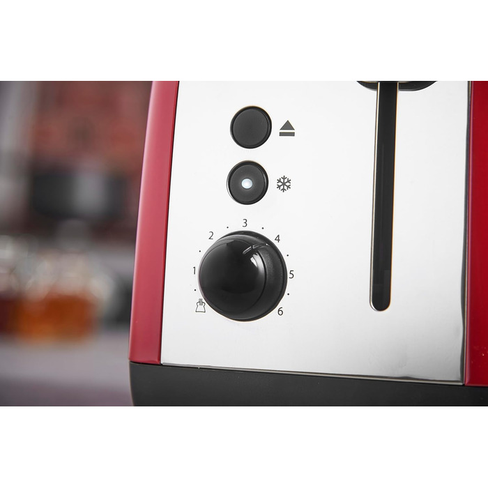 Russell Hobbs Toaster [for 2 slices] Colours Plus Stainless Steel Red (extra wide slots, includes bagel attachment, 6 browning levels + defrost function, Lift & Look function, 1600W) 26554-56 Toaster Compact NEW
