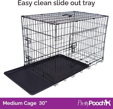 Клітка для собак та котів Pretty Pooch, розмір M, металева, складається, з лотком, двоє дверей та ліжком