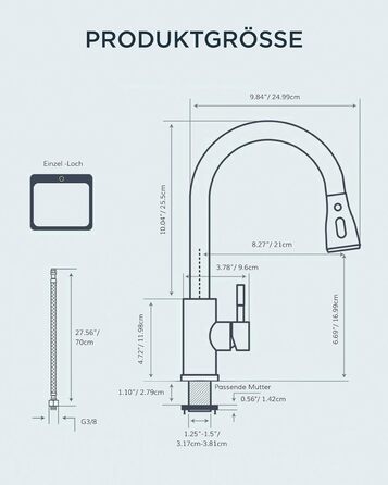 Змішувач для кухні FORIOUS з висувною лійкою, 360° обертання, 2 режими, нержавіюча сталь
