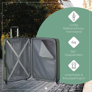 Чемодан Travelite CITY з жорстким корпусом, розширюваний, 77 см, 113-124 л, зелений, з TSA замком