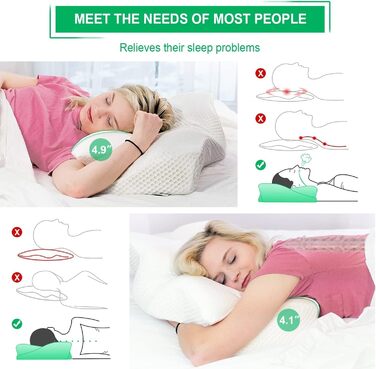 Ортопедична подушка Elviros з memory foam для тих, хто спить на боці, з підтримкою шиї, проти болю в шиї та плечах, 64 x 12,5/10,5 x 38 см, темно-сіра