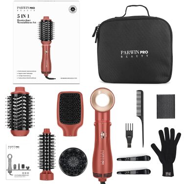 Набір для укладки волосся PARWIN PRO BEAUTY 5 в 1: фен-щітка з іонізацією, 1100 Вт, коралловий, для сушіння, випрямлення та створення об'єму