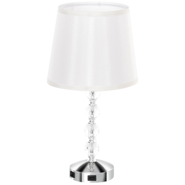 HOMCOM Table Lamp LED Desk Lamp USB Rechargeable, Crystal Nightstand Lamp, Lamp Base E27, for Living Room Bedroom, Glass, Silver 23 x 23 x 45 cm | Aosom