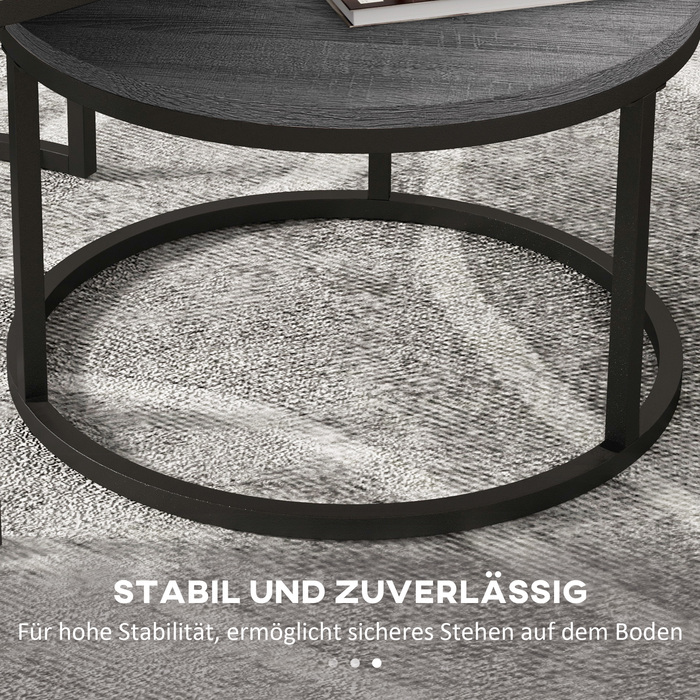 HOMCOM Round Coffee Table 2-Piece Set Stackable Side Table with Metal Frame, Living Room Table with Wood-Look Finish, Coffee Table for Living Room Bedroom Black | Aosom