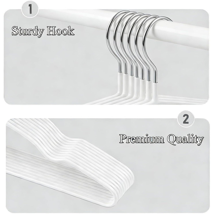 Металеві вішалки для одягу, набір, з вирізами для плечей, стійкі до іржі, економія місця, 40 см - міцні, для зберігання курток та светрів (білі, 40)