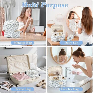 Набір косметичок 3 шт. з квітковим візерунком, дорожні та повсякденні | Косметичка для макіяжу для жінок та дівчат (Блакитний Павич)