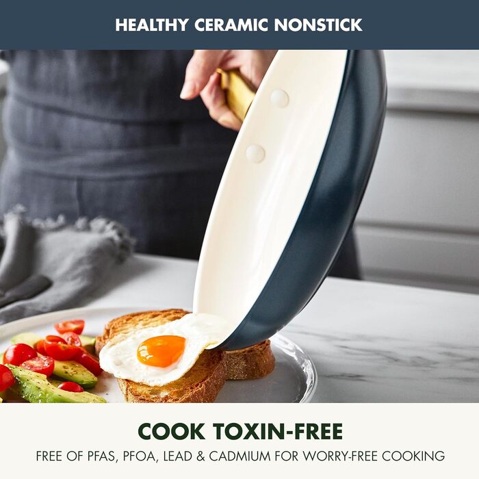 GreenPan Reserve Hard Anodized Healthy Ceramic Nonstick 10 Piece Cookware Pots and Pans Set, Gold Handle, PFAS-Free, Dishwasher Safe, Oven Safe, Twilight Blue (Klein Blau)