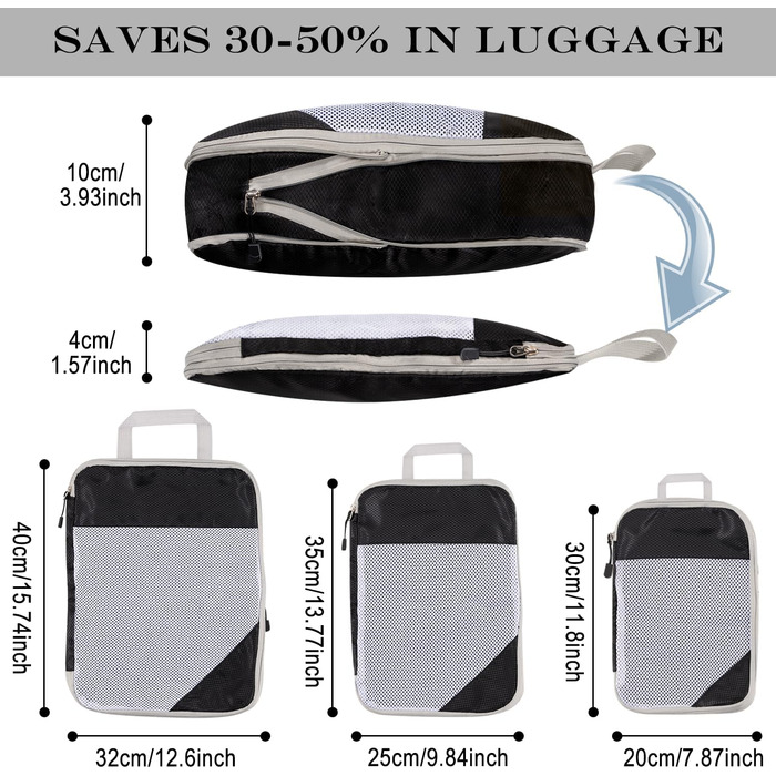 Органайзери для валізи Packing Cubes, набір 3 шт. (74 л) - Чорний