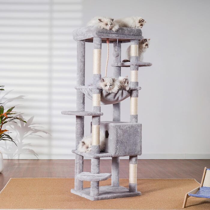 Котячий будиночок Heybly Kratzbaum з декою, для великих котів, 153 см, сірий