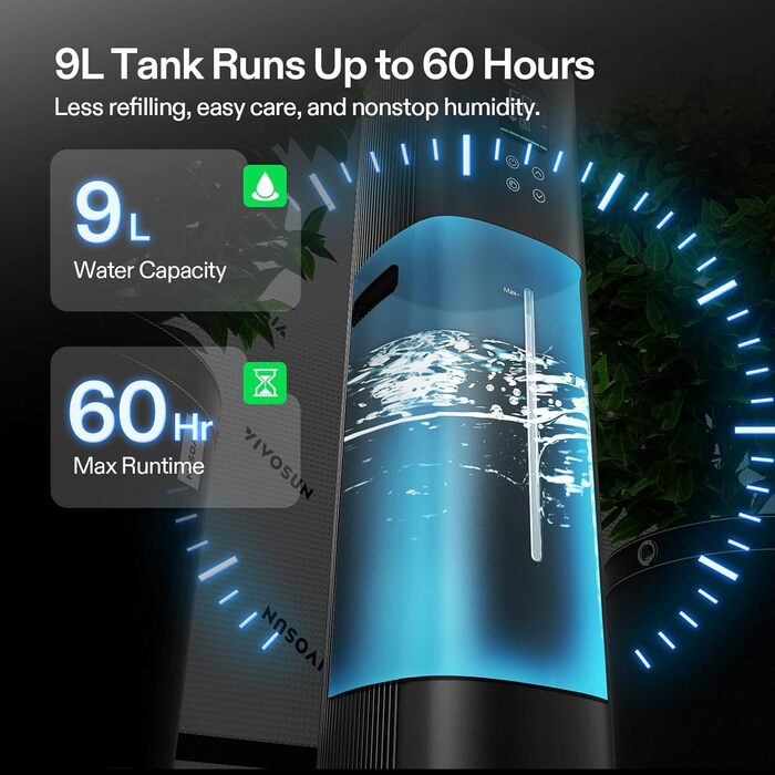 Зволожувач повітря VIVOSUN для рослин, AeroStream H05, 9L, ультразвуковий, тихий (24dB), 360°