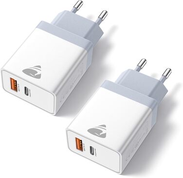 Подвійний зарядний пристрій USB-C 20W PD 3.0 з кабелем 2м, білий (2 шт.)
