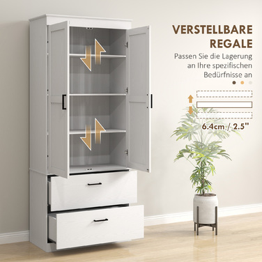 HOMCOM Kitchen Cabinet, Tall Cabinet with Adjustable Shelves, 2 Drawers, Kitchen Buffet for Dining Room, Living Room, 75 x 39 x 178 cm, Cream White | Aosom