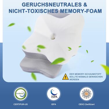 Подушка для шиї DONAMA з піни Memory Foam, ергономічна, з підлокітниками, охолоджуюча, сіра 63x38x14 см