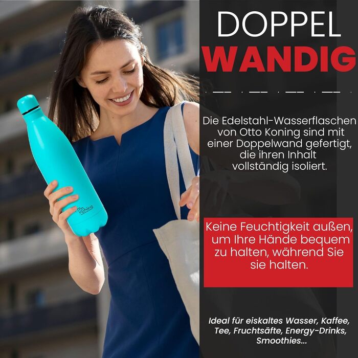 Термос-пляшка з нержавіючої сталі Otto Koning, 1000 мл, подвійні стінки, вакуумна ізоляція, BPA-free, зелений