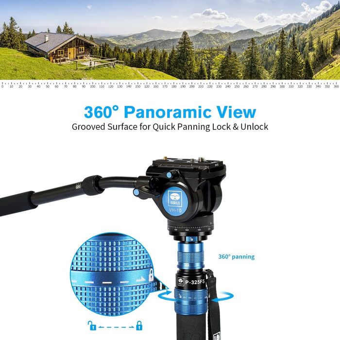 SIRUI Monopod P-325FS+VH-10: Вуглецеве моноподіум, 170 см, для DSLR, вантажопідйомність 10 кг