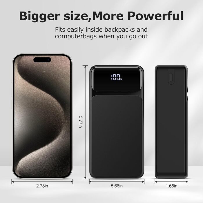 Power Bank 50000mAh з LED дисплеєм, 22.5W, PD20W, 3 виходи, 2 входи, USB-C, для iPhone 16/15/14/13/12 Pro Max (ZT03C)