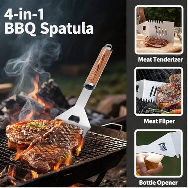 Набір гриля з нержавіючої сталі 20 предметів, BBQ набір для гриля, аксесуари для гриля, подарунок для чоловіків, для пікніків та кемпінгу