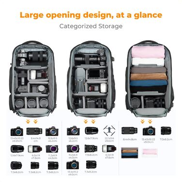 Рюкзак для камери K&F Concept 30L, водонепроникний, з захистом від дощу, для DSLR/SLR, 16