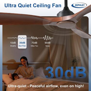 Стеляний вентилятор Depuley Leise з підсвічуванням для вулиці: LED лампа з вентилятором для саду, тераси - 132см, з керуванням через APP для вітальні, ресторану, офісу (Коричневий, 52'' без підсвічування)