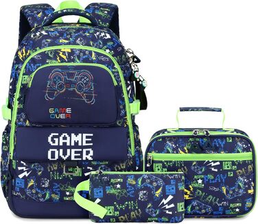 Набір шкільних рюкзаків Makukke для підлітків, геймерський рюкзак з ланч-бокс та пеналом, подарунок для хлопчиків (старша та середня школа)