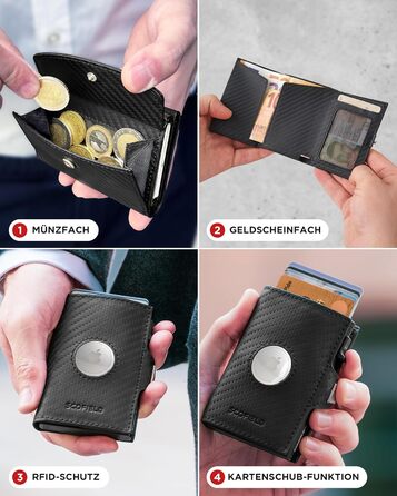 SF SCOFIELD Duality Airtag Wallet with Coin Pocket | Wallet for 8-10 Cards | Men's Wallet with RFID Protection | Slim Wallet | Smart Wallet | Card Holder with Air Tag Compartment | Bifold Wallet