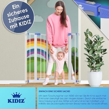 Захисний бар'єр KIDIZ для котів з люком, захист від дітей, турнікет для дитячих кімнат без свердління, поворотний, білий/блакитний, ширина 74-87 см