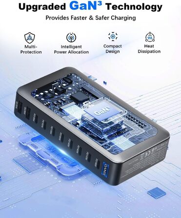 Зарядний пристрій USB-C GaN III 1000W 10-в-1 PD140W/100W QC20W для MacBook, iPad, iPhone, HP, Samsung Galaxy та ін.