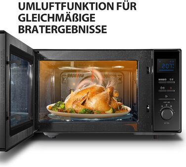 Мікрохвильова піч Toshiba 4-в-1 Freistehend MW2-AC25TF(BK) з конвекцією, грилем та комбінованою функцією, 25л, 900W, 1100W (гриль), 2100W (конвекція), емальоване покриття, пам'ять позиції обертового столу, чорний колір