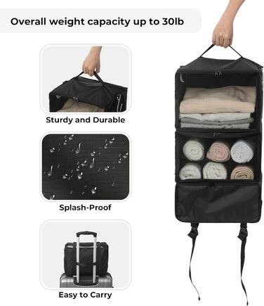 Настінна полиця-органайзер з тканини GRANNY SAYS з 3 відділеннями, для подорожей, чорна (середній)