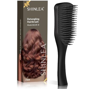 Щітка для волосся SHINLEA без заплутування, розпушувач для жінок, чоловіків, дітей, для мокрого, кучерявого, тонкого та довгого волосся, зменшує випадіння, розплутує вузли, чорна