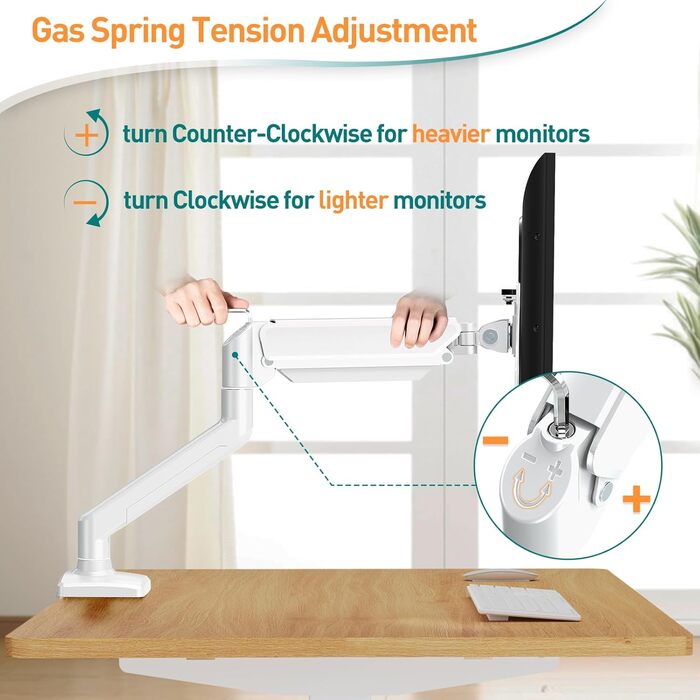 Кріплення для монітора ELIVED EV004W: газ-амортизатор, регулювання висоти, нахил, поворот, VESA 75/100mm (13-32 дюйми)