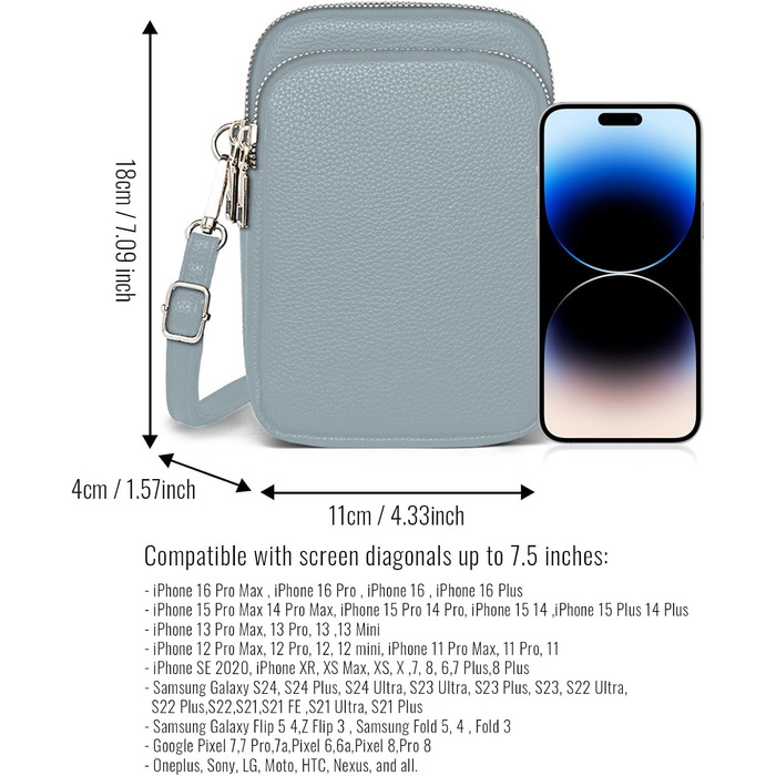Сумка жіноча Mini Tasche на плече для телефону, гаманця та iPhone 16 Pro Max/Samsung/Xiaomi (Блакитна)