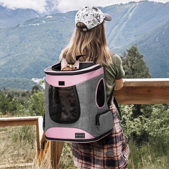Рюкзак для кота та собаки Petsfit - зручний та дихаючий, для тварин до 5 кг (сірий та рожевий)