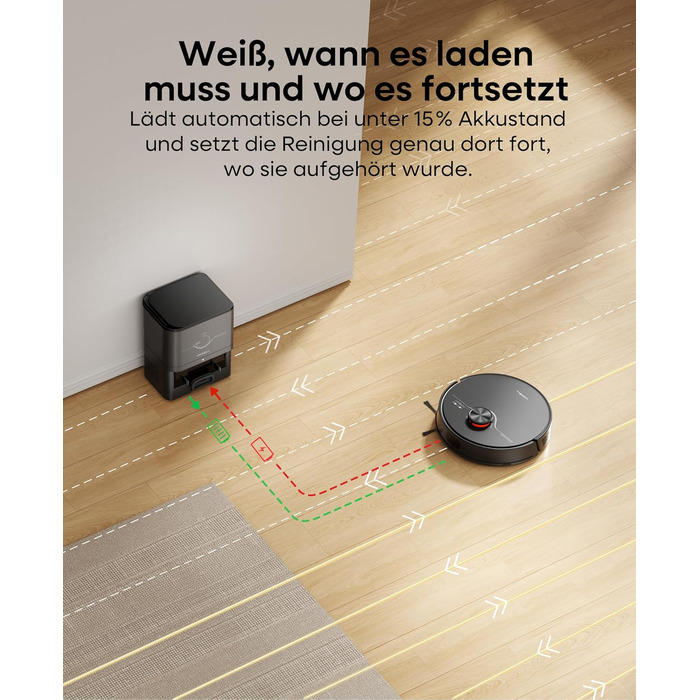 Робот-пилосос з функцією миття 7000Pa, з базою самостійної очистки 3.5L, час роботи 180 хв, LiDAR навігація, для прибирання шерсті тварин, килимів та твердих підлог, керування через додаток, чорний