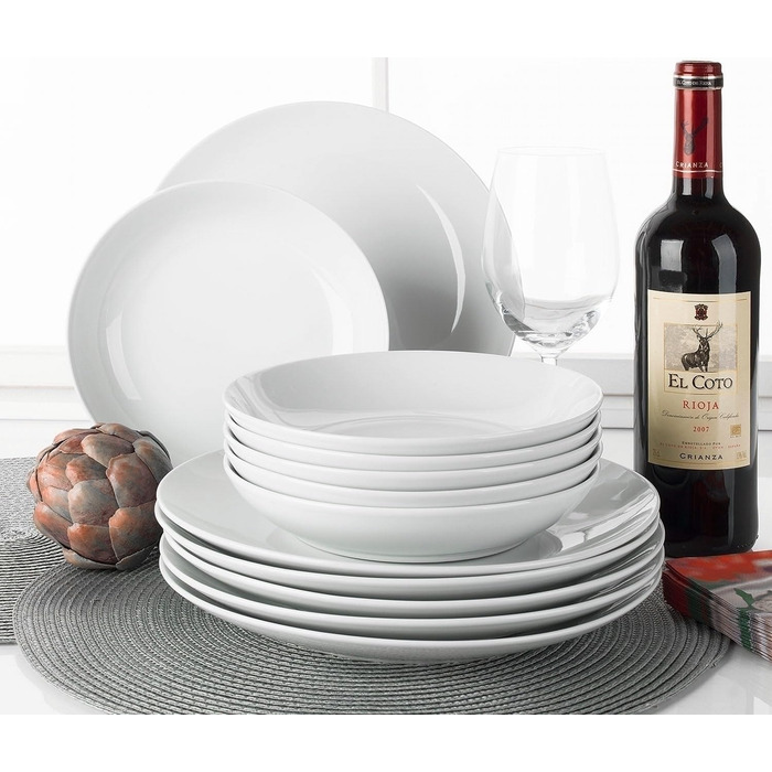 Сервіз столовий 24 штуки (на 12 осіб) - білий, порцеляна