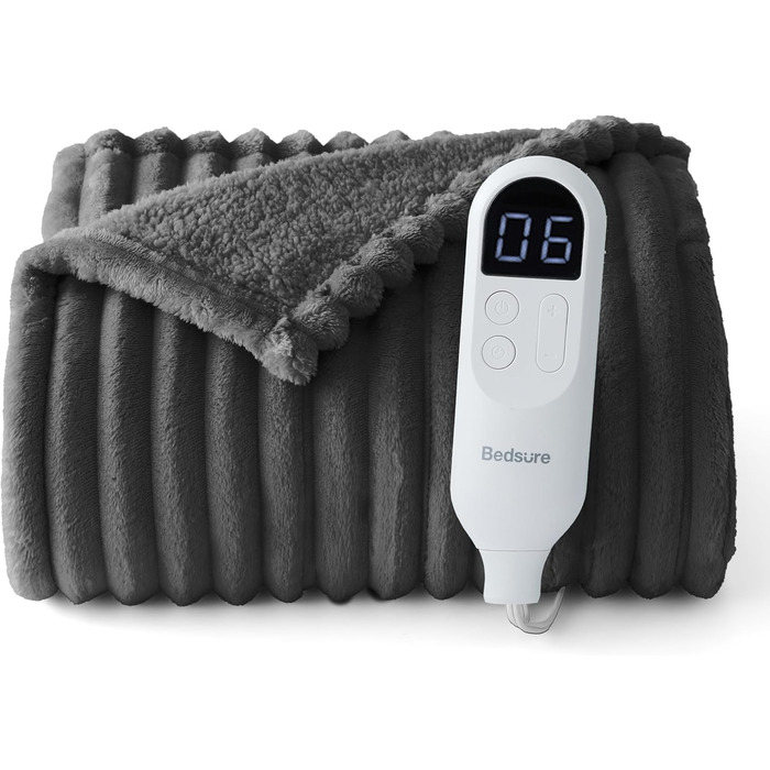 Електрична ковдра BEDSURE з автовимкненням, 130x180 см, сіра - ідеальний подарунок для мами на Різдво