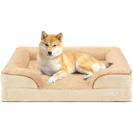 JOYELF Orthopedic Dog Bed for Large Dogs, Waterproof Foam Sofa with Removable, Washable Cover and Non-Slip Bottom for Small to Medium Dogs - (Medium - 70*52*16.5cm, Khaki)